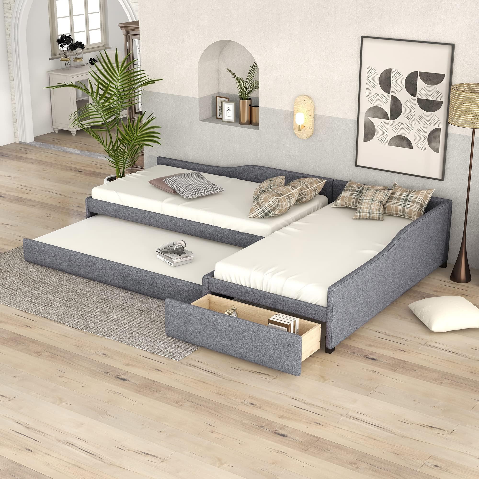 Amazon.com: Bellemave L-Shape Platform Bed Twin Size Upholstered Daybed ...