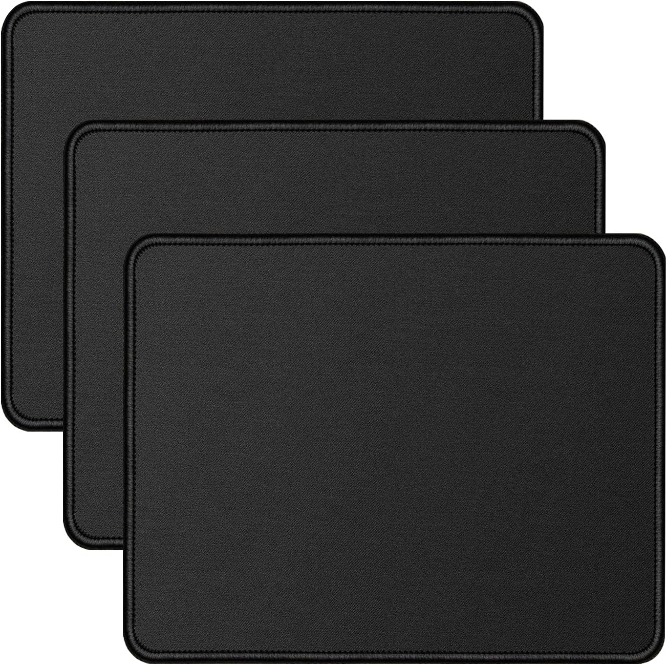 Mouse pad Pupbbi 3 PCS of Black Standard Mouse Pads, Mouse pad with Stitched Edges，Rubber Anti Slip Base Mousepad，Mouse Pads for Office and Games, Washable，Square ,10.3inch x 8.3inch x 0.12inch : Office Products