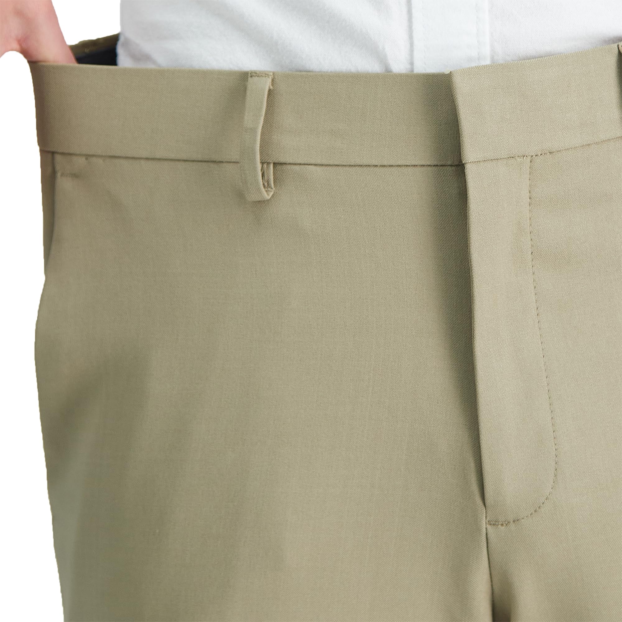 Haggar Mens Premium Comfort Straight Fit Flat Front Stria Dress Pants, Medium Khaki, 32W x 30L US