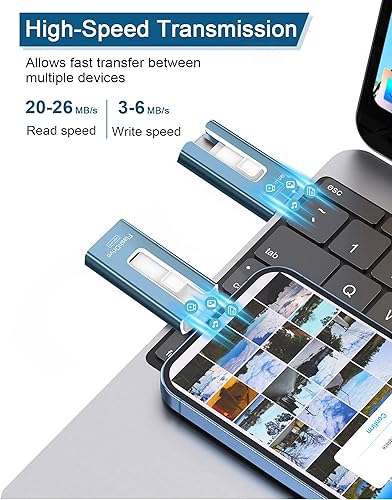 Miniatura 3 de Unidad flash USB de 256 GB para teléfono y almohadilla, memoria USB externa de alta velocidad para guardar más fotos y videos (azul, 256 GB)