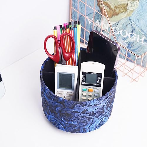 Miniatura 6 de QIELIZI Organizador redondo de cuero para suministros de arte, soporte para control remoto, rotación de 360 grados, soporte multifuncional para