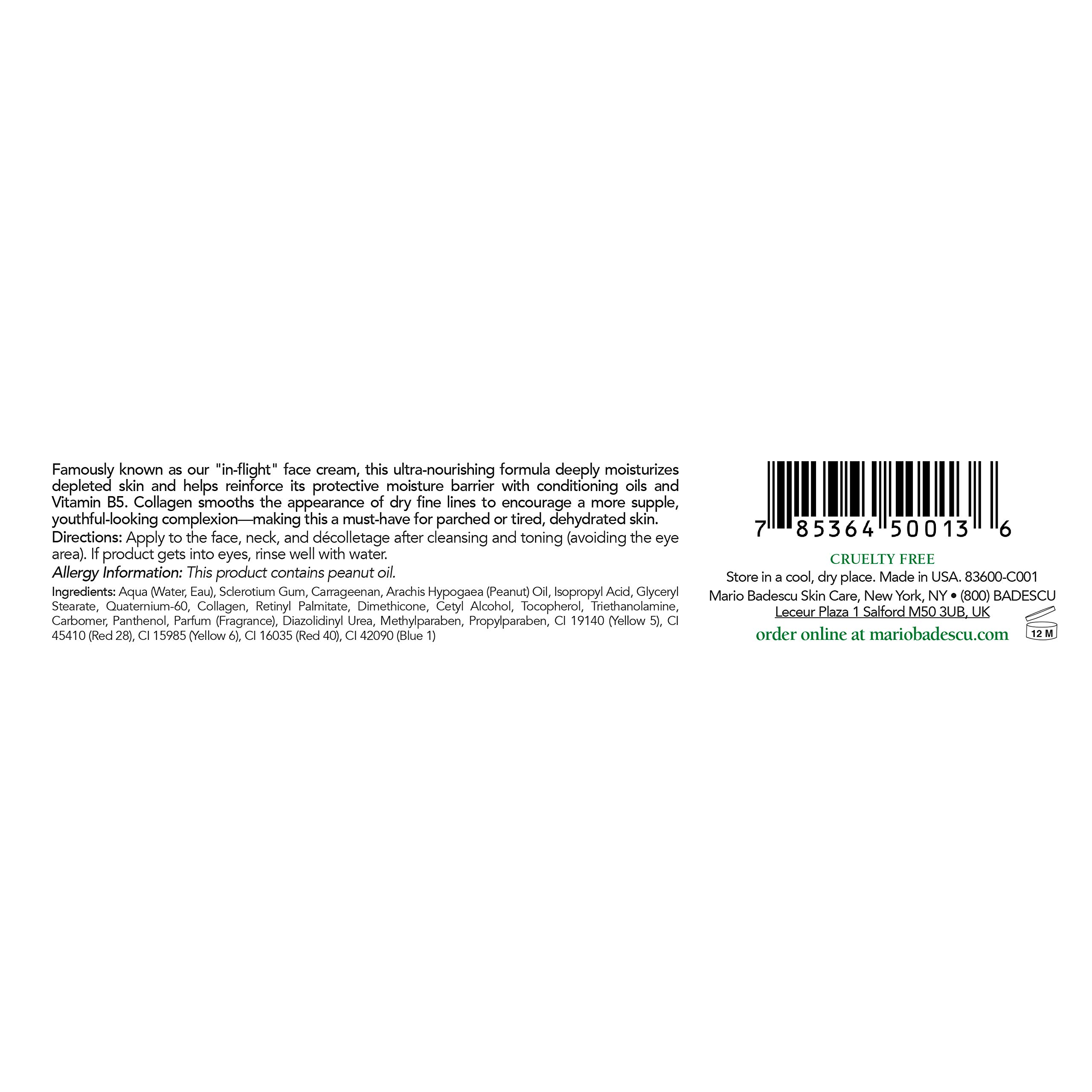 Mario Badescu Hydro Emollient Face Cream with Collagen, Vitamin A & E and Peanut Oil, Protect Against Moisture Loss, Travel Face Moisturizer for Dry Skin, 1 Oz