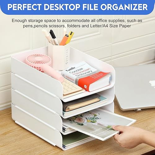 Miniatura 7 de CiWiVOKi Juego de 4 organizadores y almacenamiento de oficina, organizador de escritorio transparente de PET, organizador de documentos apilable,