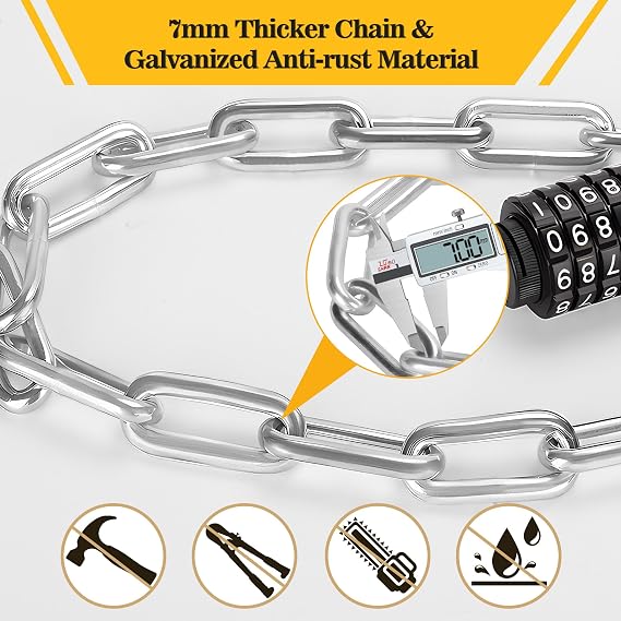 Bike Lock,Thickened Plug and 3ft(90cm) Long Chain Lock