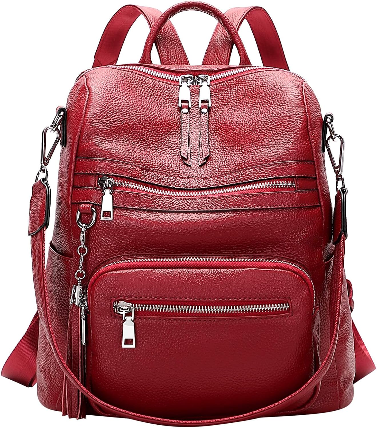 ALTOSY Genuine Leather Backpack Purse for Women Large Shoulder Bag With Laptop Compartment Multiple Pockets(S106 Red)