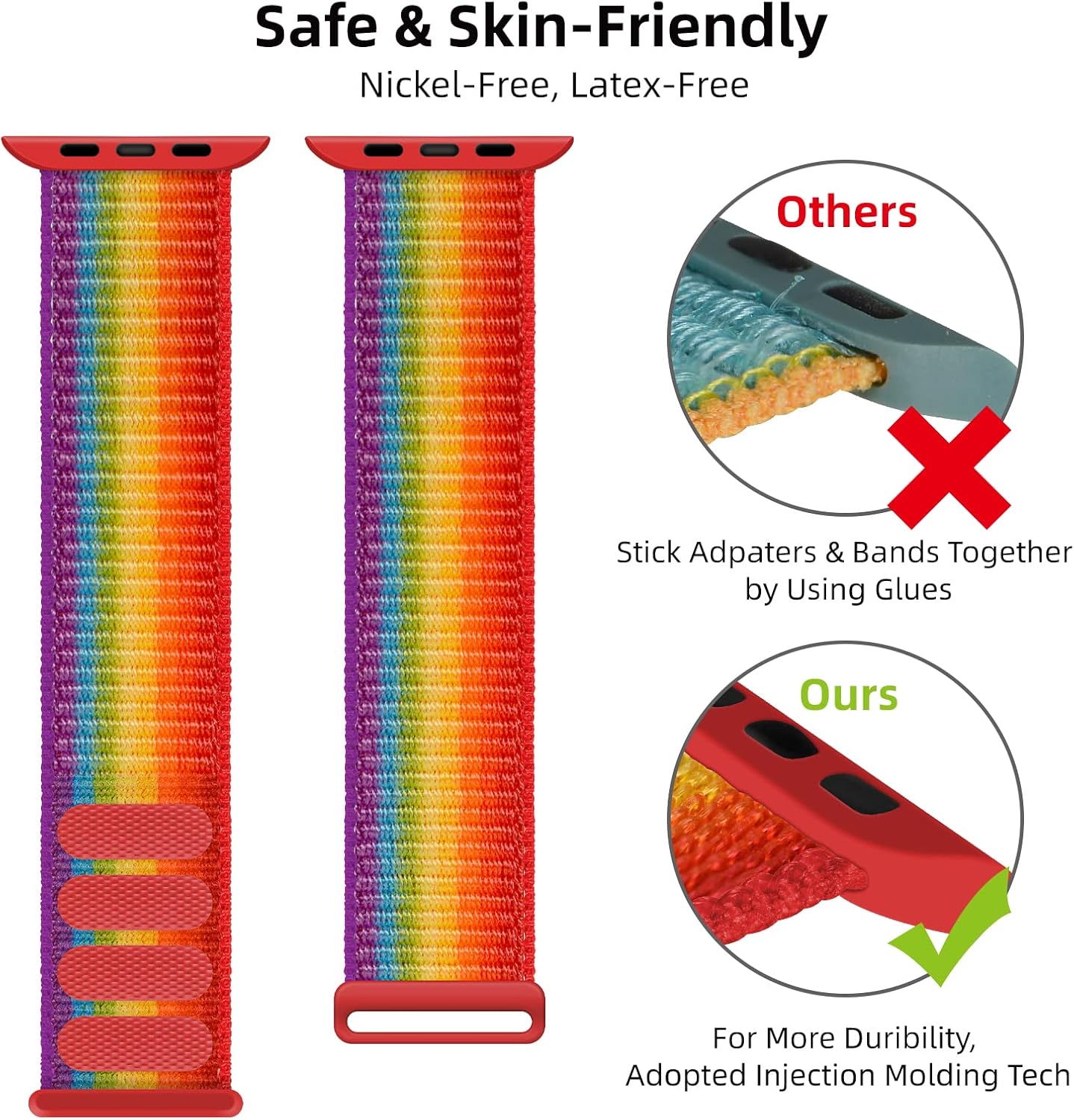 OXWALLEN Sport Loop Nylon Band Compatible with Apple Watch Series 11/10/9/8/7/6/5/4 SE Ultra 3/2/1 49mm 46mm 45mm 44mm, Adjustable Braided Strap for iWatch Women Men, Colorful Pride Rainbow image 5