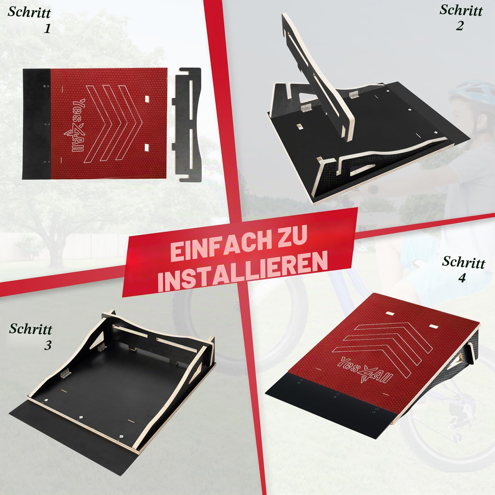 Yes4All Einteilige Skateboard-Rampe, Fahrrad-Rampe, Skate-Rampe - Design für Anfänger, langlebiger, Kapazität 100 kg