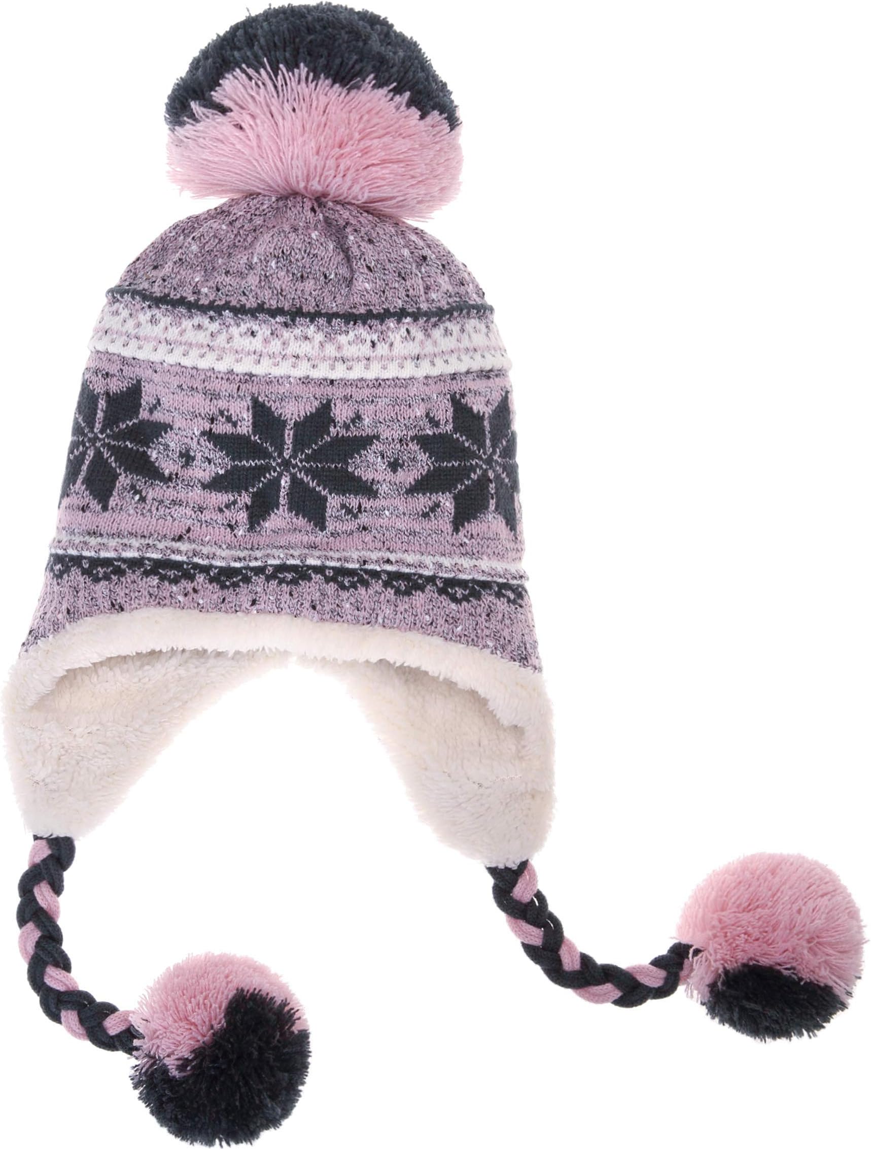 DosoniDosoni Women Girl Winter Hats Knit Soft Warm Earflap Hood Cozy Large Snowflake Beani (Pink)