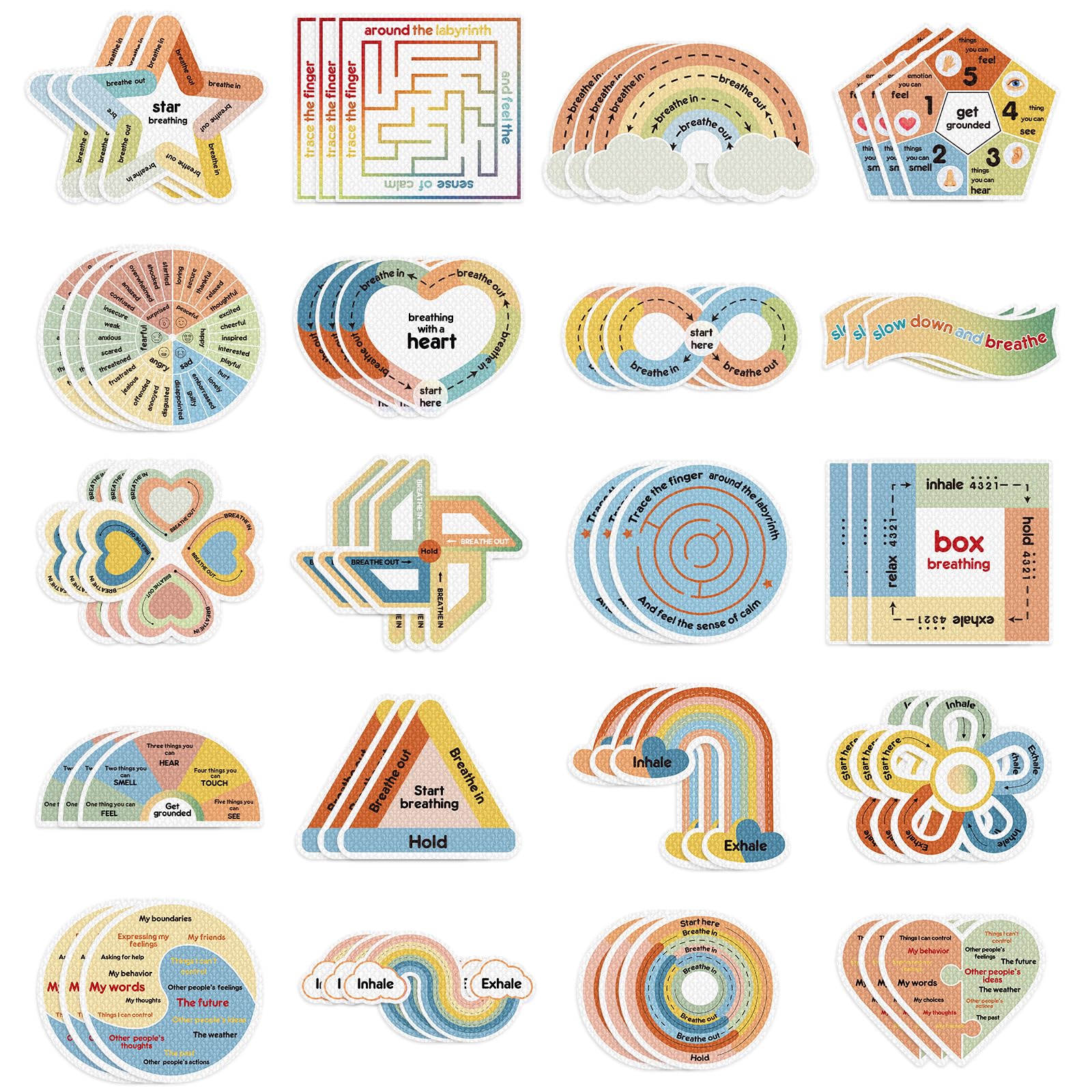 50Pcs Anxiety Sensory Stickers - Reusable Textured Fidget Strips For Calm, Mindfulness At School Or Office