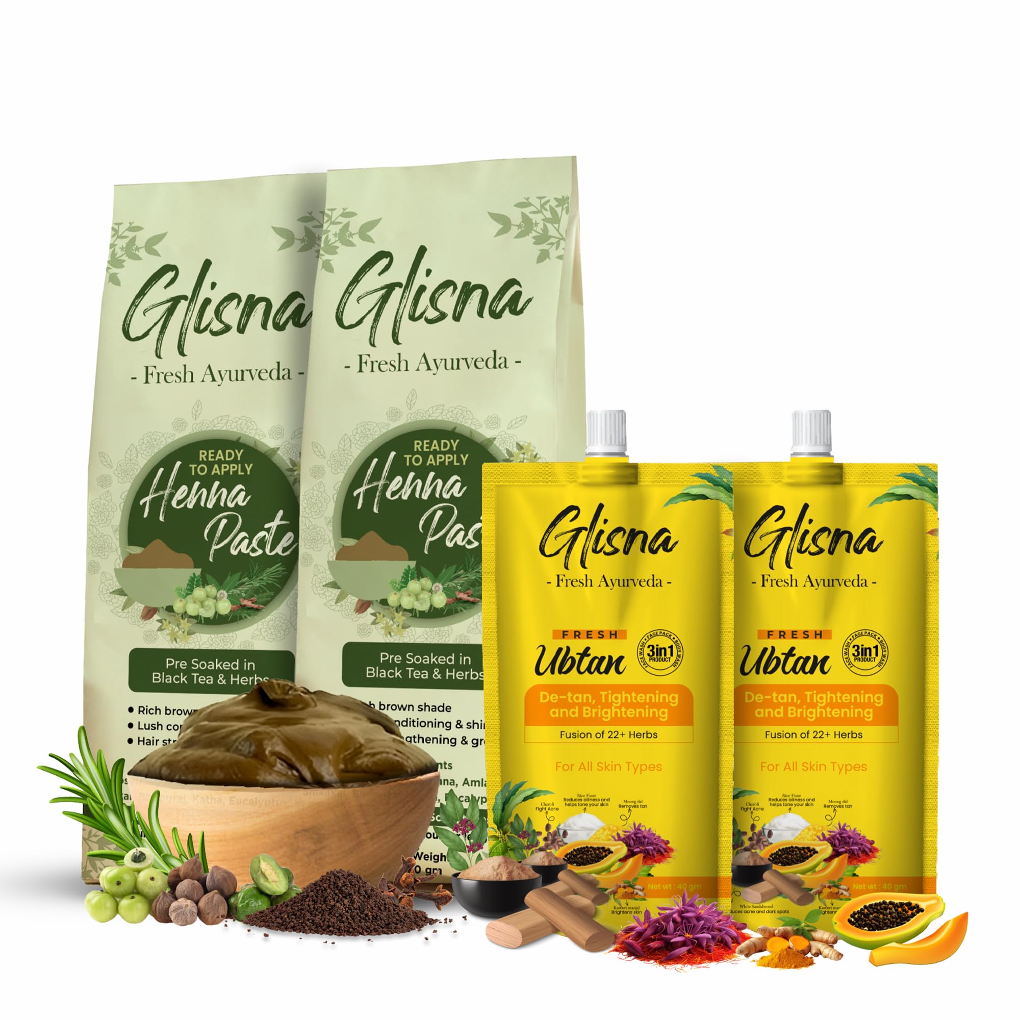 Fresh Ready To Apply Henna Paste for Rich Brown Shade 440 gm with Ubtan & Face Pack for De-tan, Tightening & Brightening Skin, Remove Blackhead & Whitehead 80 gm (Combo Pack)-picture-24