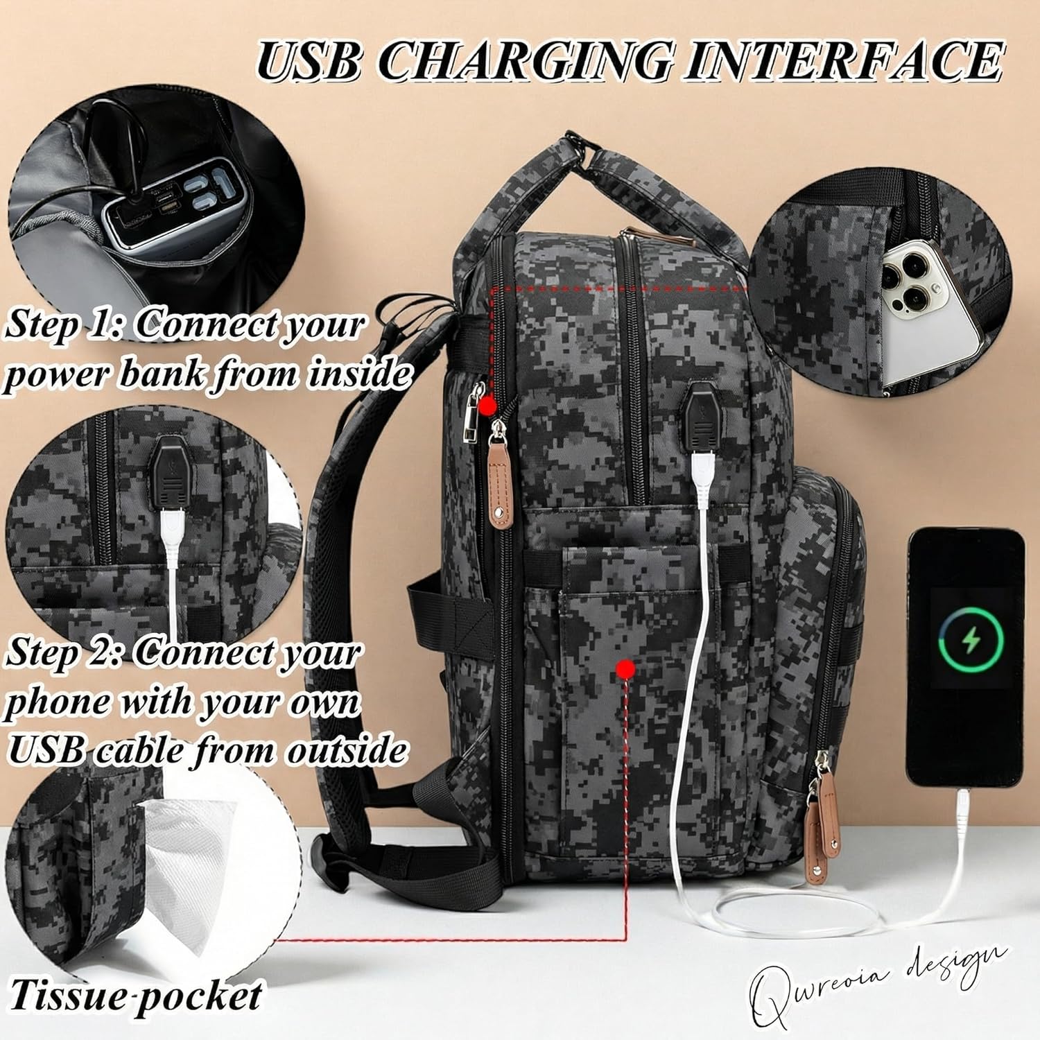 Expandable Baby Diaper Backpack - Large Capacity, Insulated Bottle Pockets, Stroller Straps, Laptop Sleeve & Pad(Multicolor)