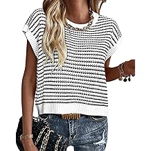 Womens Short Sleeve Sweater Spring Summer 2025 Round Neck Striped Pullover Cap Sleeve Knit Sweater Vest Tops