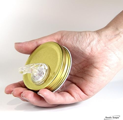Miniatura 4 de Mason Jar Pour Spouts Tapa TinPlate Mason Jar Tapa Dispensador Tapa de brote Tapa de flujo libre (2 unidades Metal Dorado)