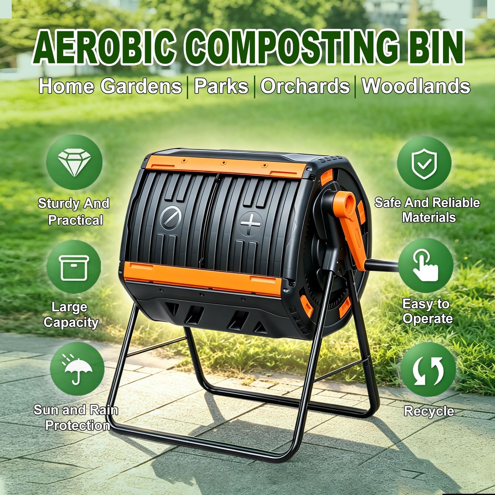 Tamburo Compost Pratico con Manovella per Giardinaggio