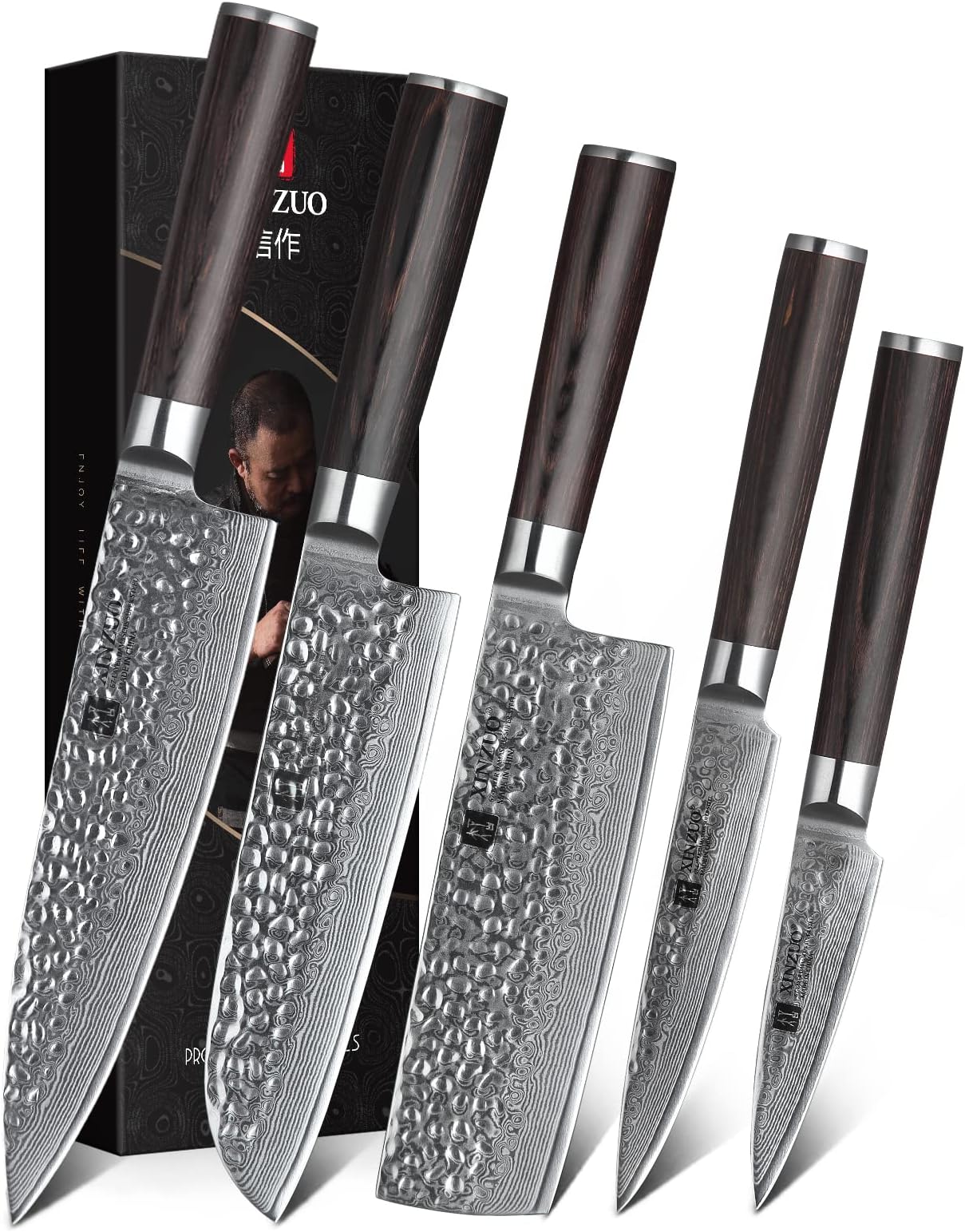 Set Coltelli SPRINGLANE Con Blocco In Ceramica - 5 Coltelli In Acciaio Inox E Manico In Legno Di Acacia - Per Cucina - Foto 5