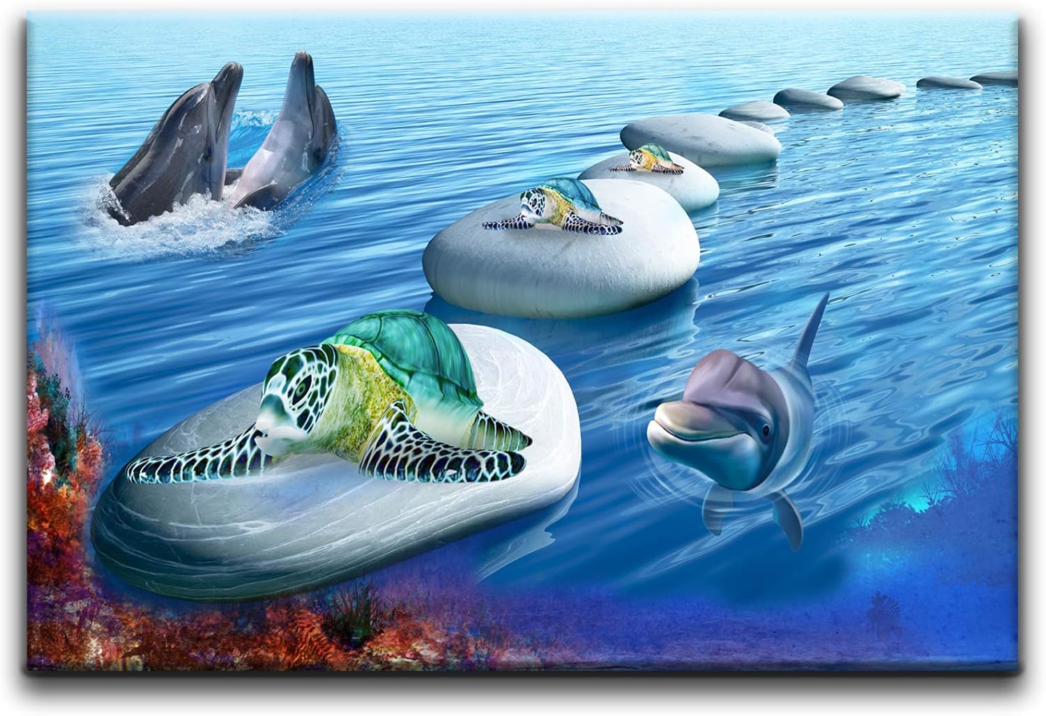 CHWF HAOLIMAI Beach Poster And Sea Turtle Canvas Prints Wall Decors For Living Room, The Colors Are Beautiful And The Framing Perfect Nature Wall Art Wonderful Prints To Hang Bathroom Art