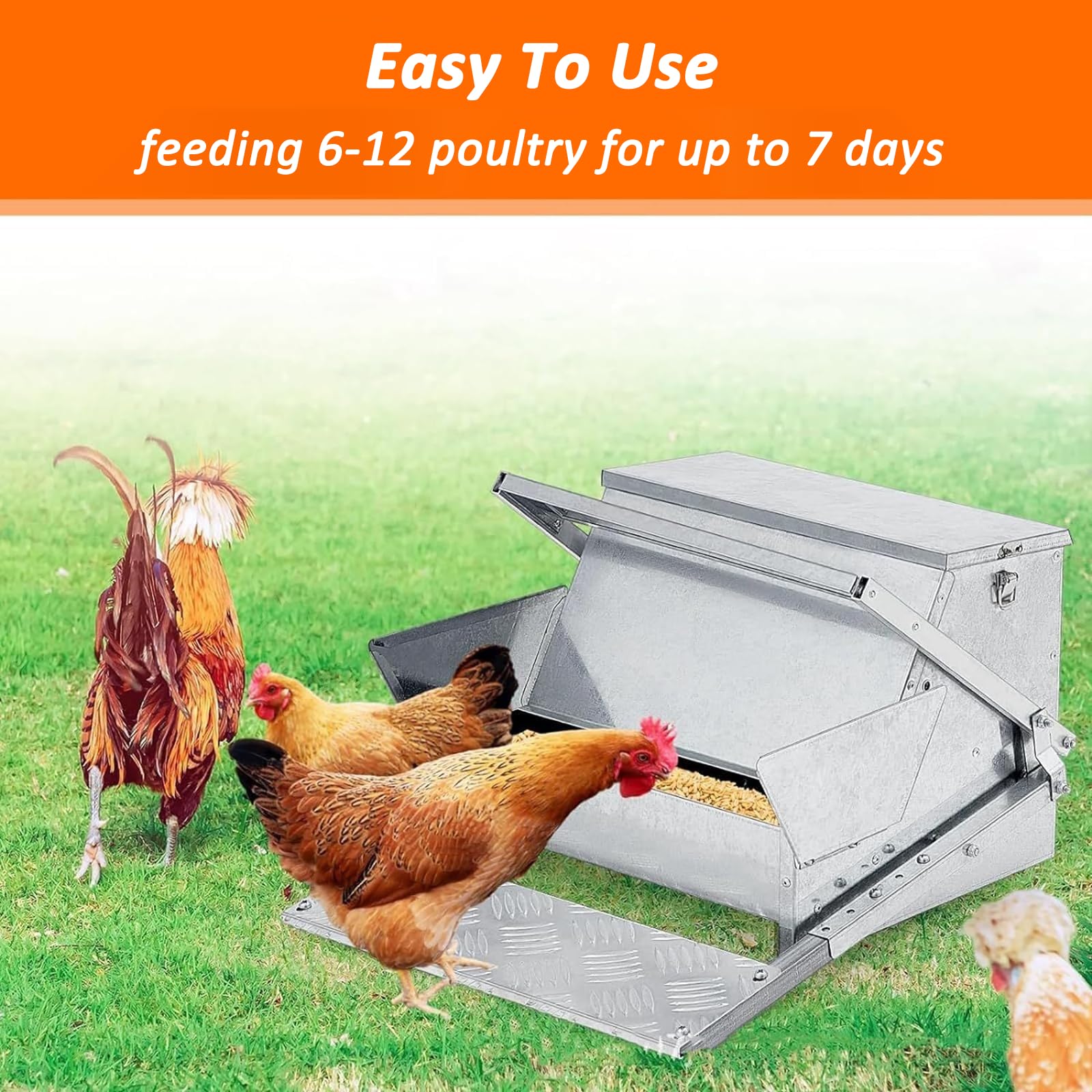 Comedero automático para Pollos de 25 Libras, comedero para Aves de Corral de Acero galvanizado con Resistente a la Intemperie/prevención de Aves, para comederos de 6 a 12 Aves de Corral, Patos