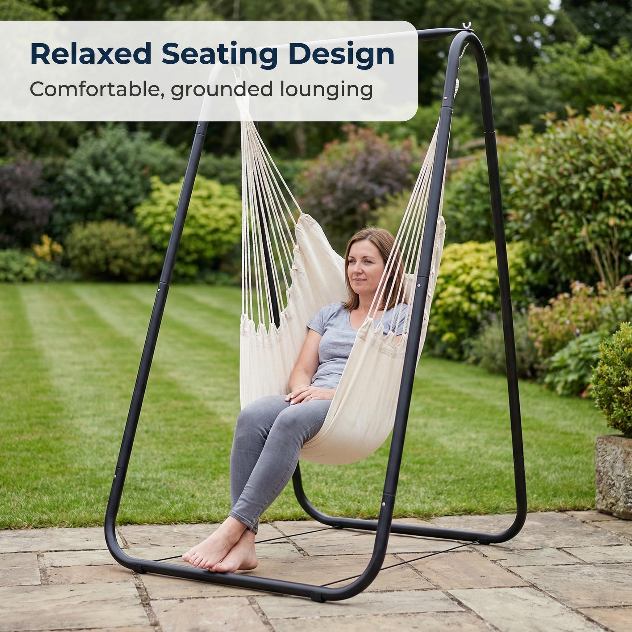 Soporte para silla de hamaca, soporte portátil resistente, capacidad de 220 libras, marco oscilante para interiores o exteriores, fácil de montar y almacenar (negro)