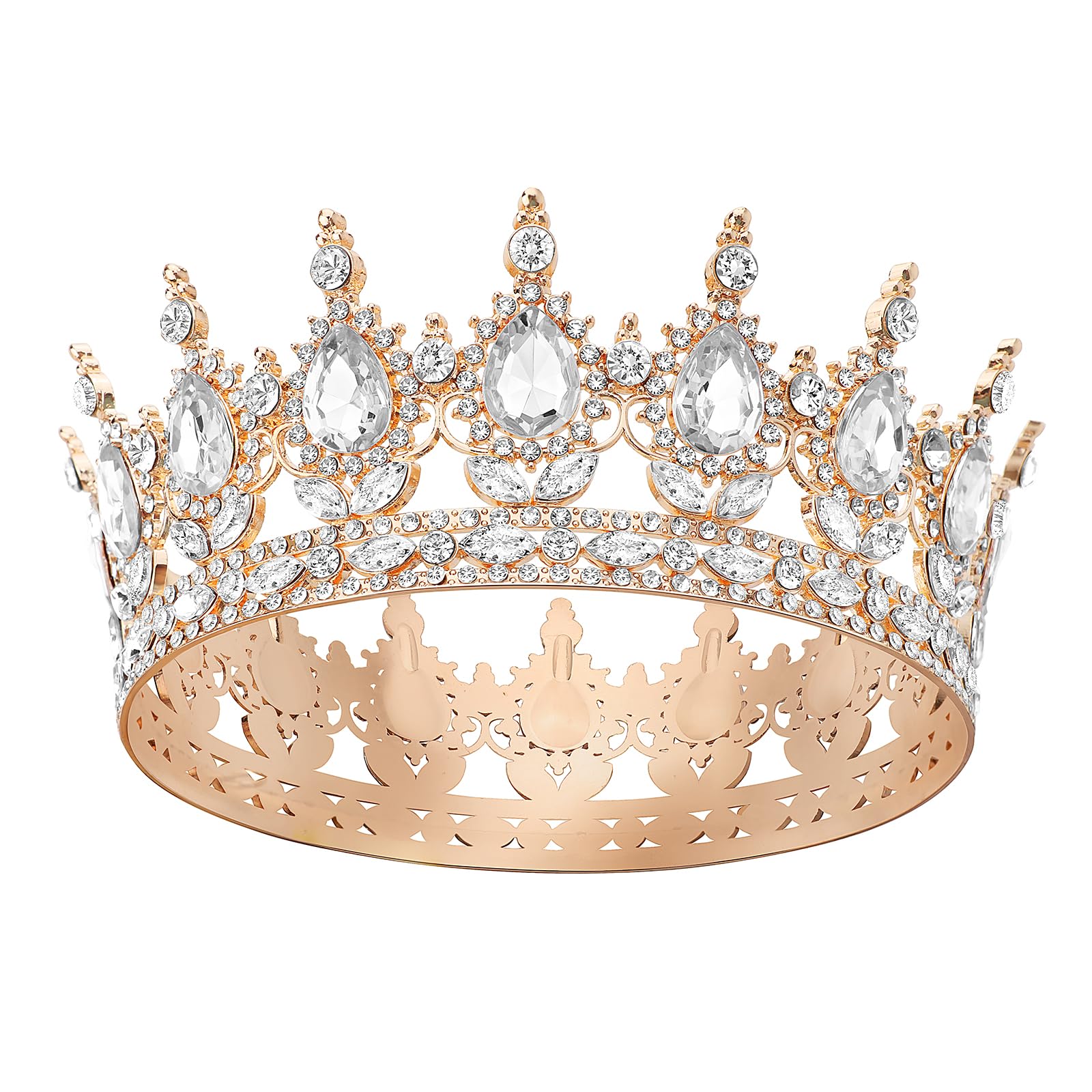 DRESHOW Tiara Redonda Corona Redonda Completa Reina de Cristal Tiaras Barrocas Diamantes de Imitación Brillantes para Niñas y Mujeres Boda Fiesta de Cumpleaños