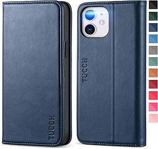 TUCCH Case for iPhone 12 Pro/iPhone 12 5G, PU Leather Folio Case Wallet with [Kickstand] [Card Slot] Cover [Protective TPU Interior Case] Compatible with iPhone 12 /iPhone 12 Pro 6.1-inch, Dark Blue
