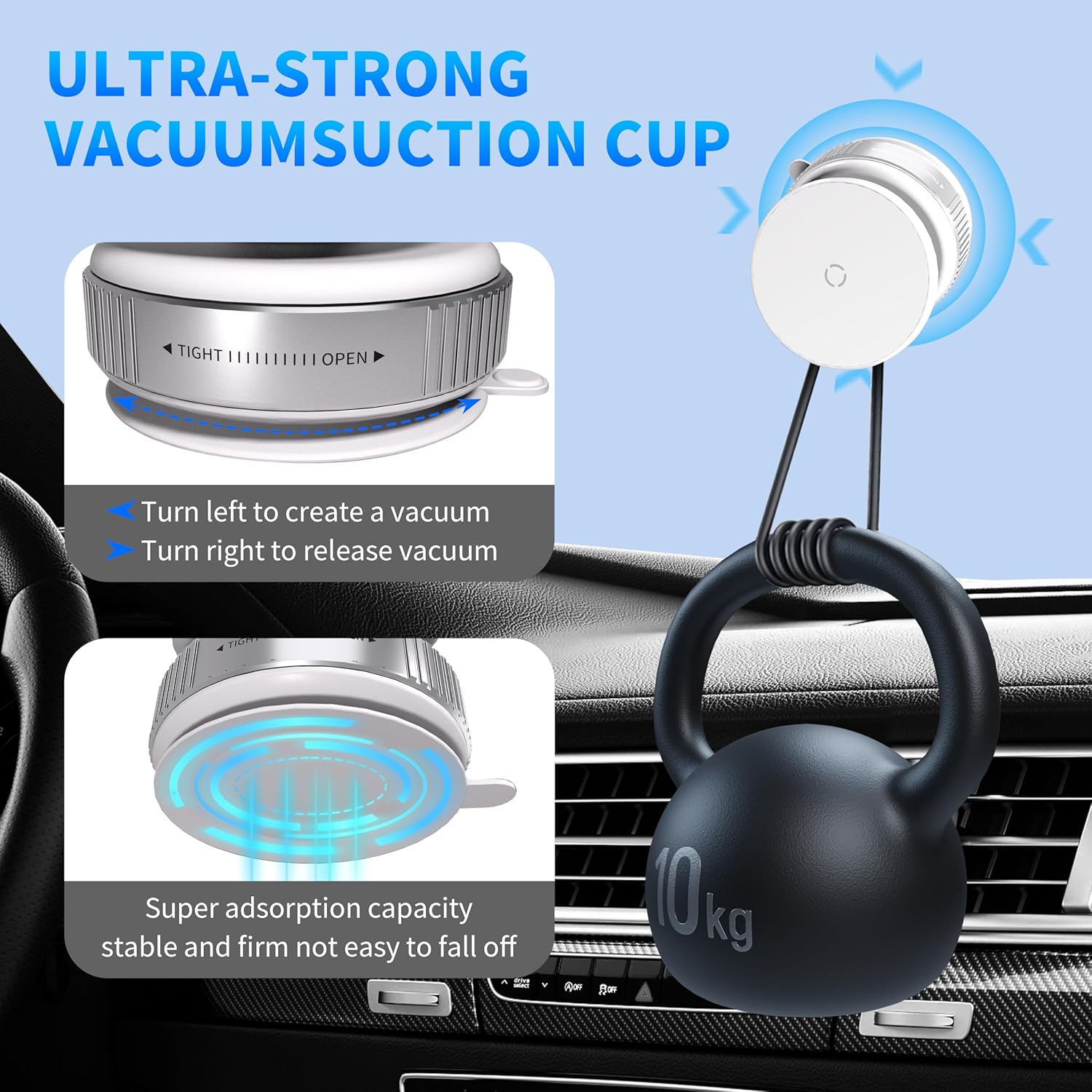 24Mags Magnetic Phone Holder for Car, 360-Degree Adjustable Dashboard Mount, Rotary Suction & Release, Detachable & Reusable for MagSafe & Android Phones with Magnetic Case, White
