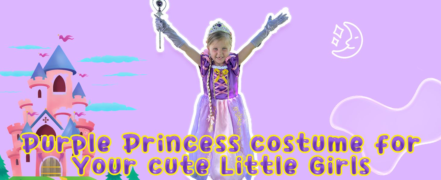 Disfraz De Princesa Rapunzel Para Niña – Vestido De Tul Morado Con Accesorios (corona, Varita, Pendientes Y Más), Ideal Para Carnaval, Cumpleaños Y Halloween
