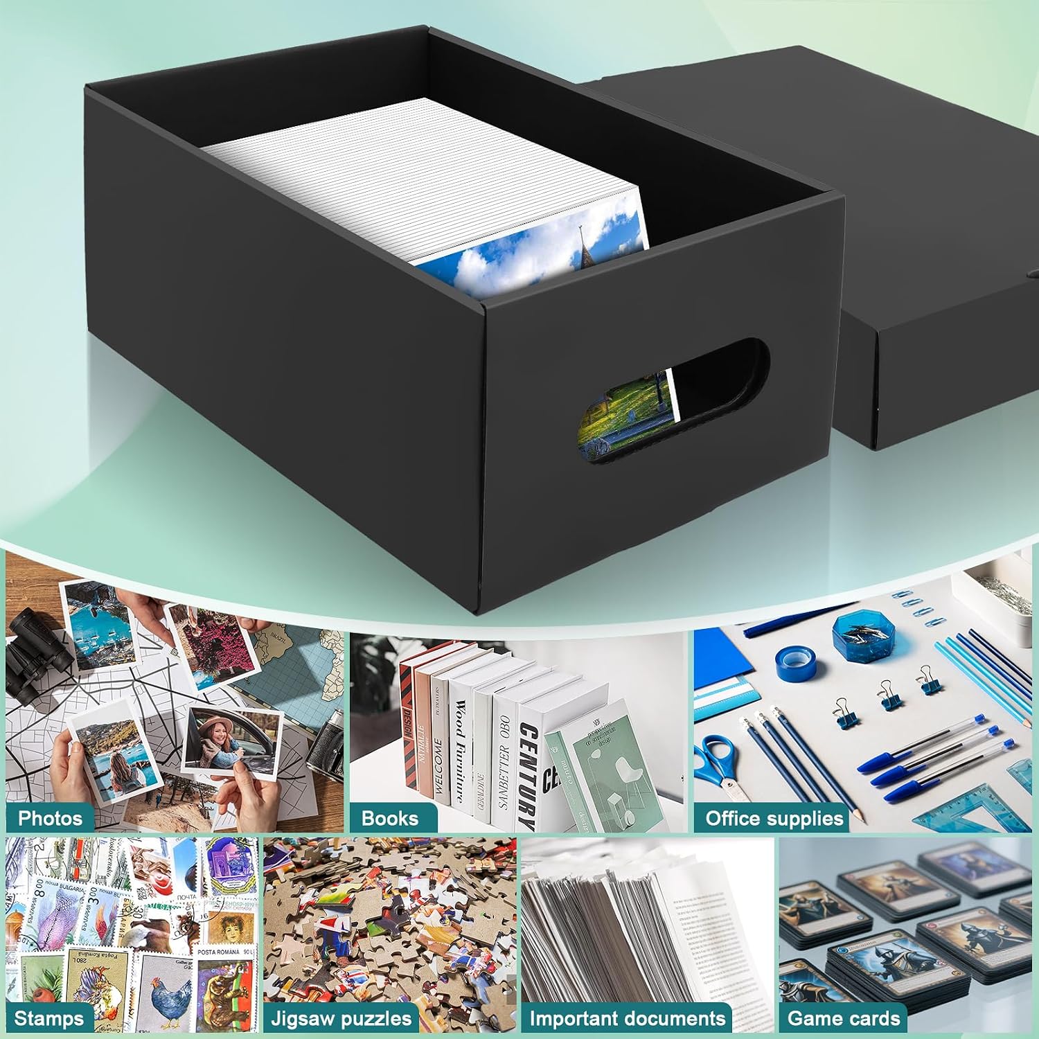 6PCS Photo Storage Box for 5"x7" Photos,12.8“ x 7.87“ x 5.3“ Picture Box Store and Protect Pictures with Lid, Photo Storage Box Documents Black