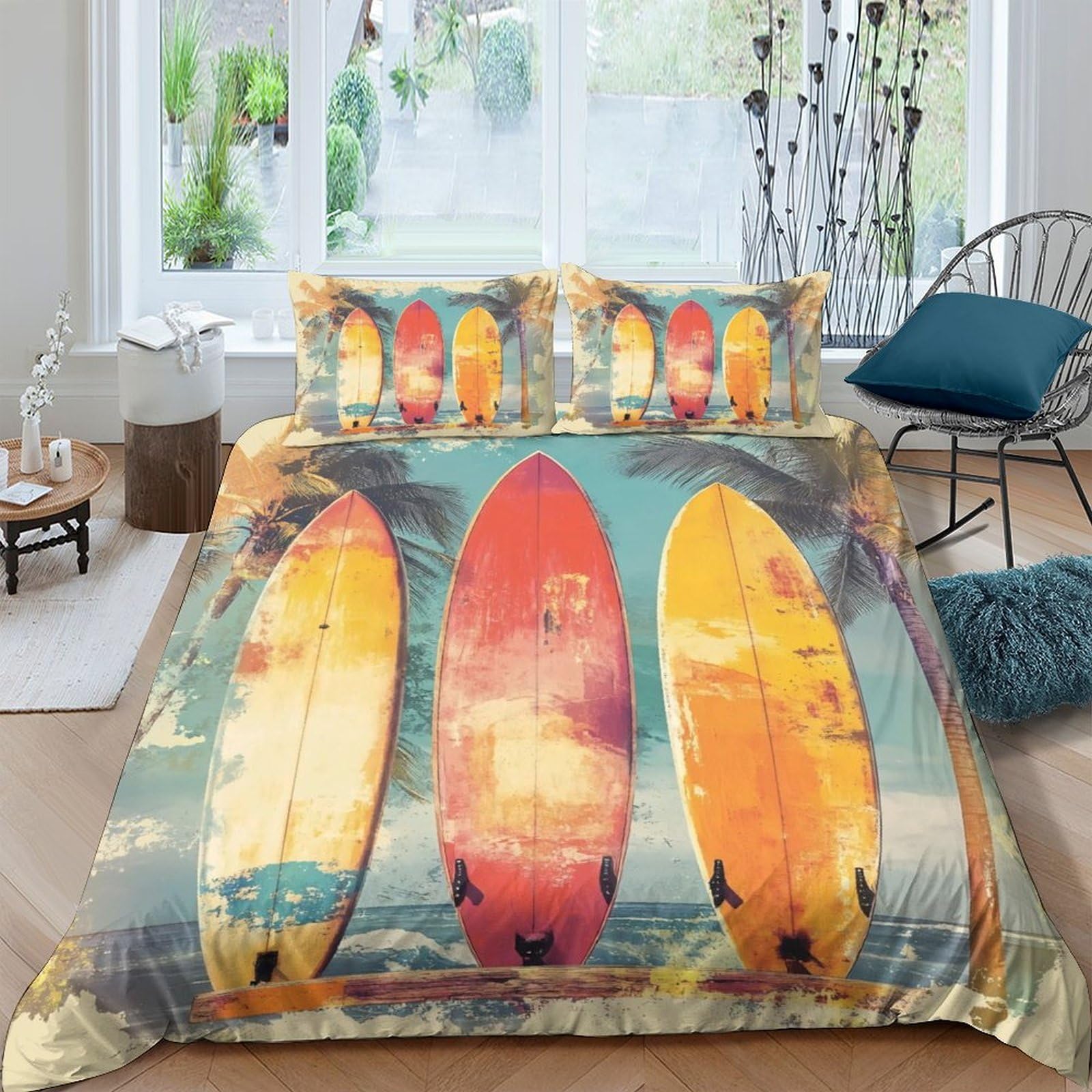 Ctjqhvkz Style-1 3D Printed Surfboard Beach Fitted Sheet Microfiber Soft Yellow Red Ocean Mattress Cover For Bedroom Guest Room Decor Single（135X200cm）