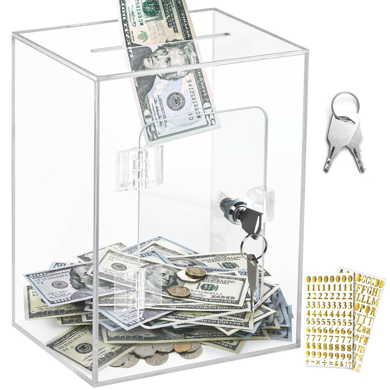Vcertcpl X-Large Acrylic Clear Piggy Bank with Lock for Adults and Kids, Money Saving Box, Openable Coin Bank, Change Jar