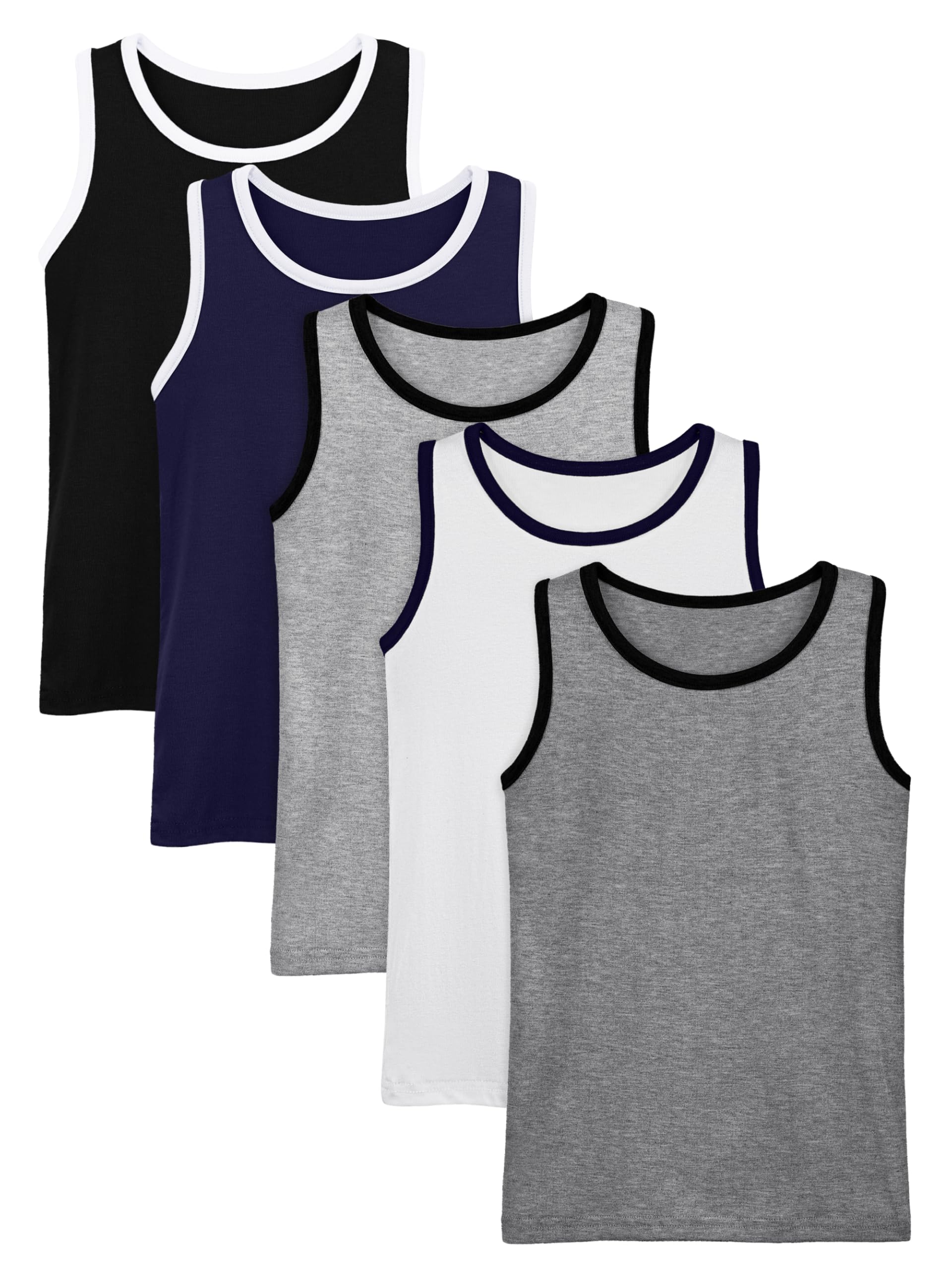 Poroka 5 Pack Boys' Tank Undershirt Sleeveless Tank Tops Assorted Colors Round Neck Cotton Tank Tops
