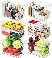 Vista 9 de 6 Pack Plastic Clear Bins for Organizing- With Handle -11″ Large Pantry Organizer Bins for Shelves Snack,Food or Cleaning Supplies,Fridge Organizers