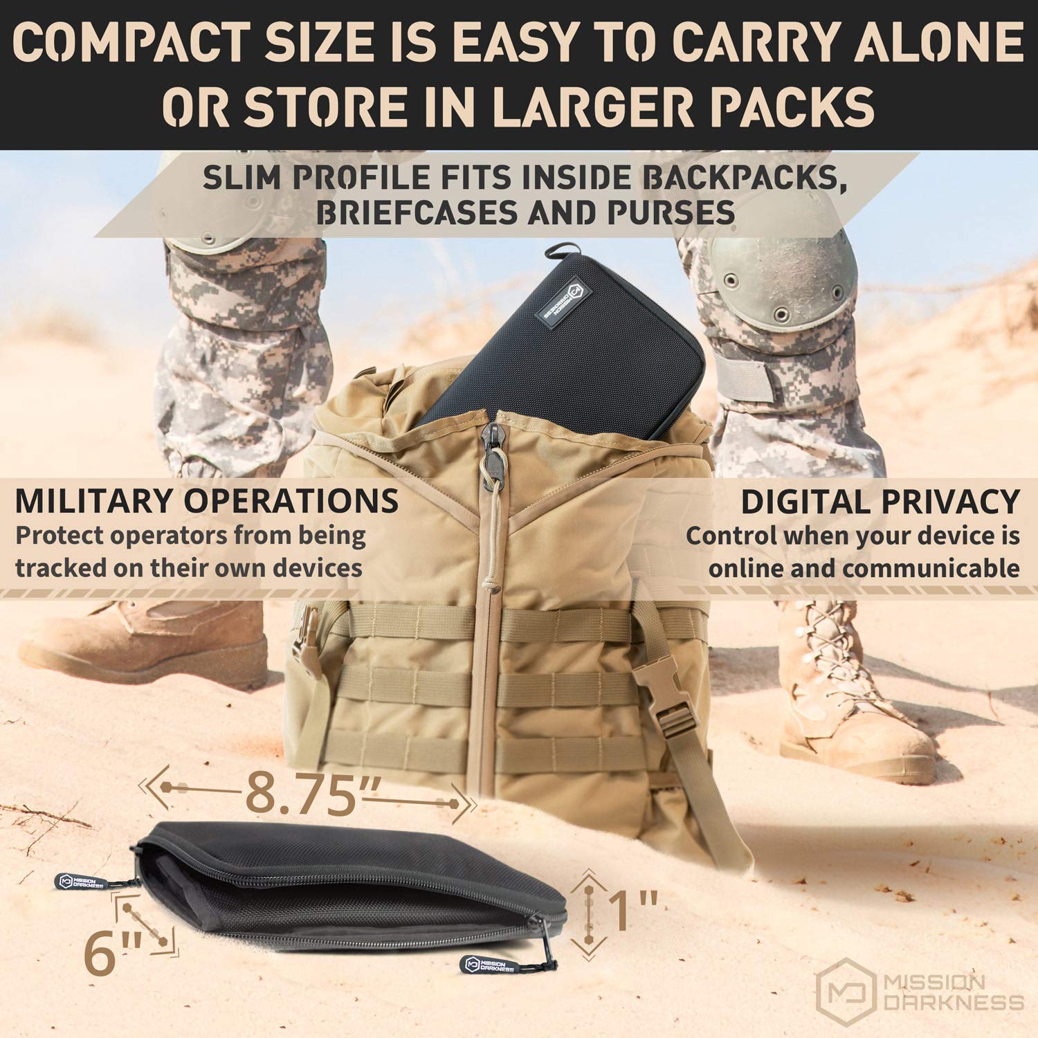 Mission Darkness Mojave Faraday Phone Bag — Multi-Functional Travel Case with Accessory Pockets and Built-in Faraday Sleeve/Signal-Blocking, Anti-Tracking, Anti-Hacking, EMF Reduction