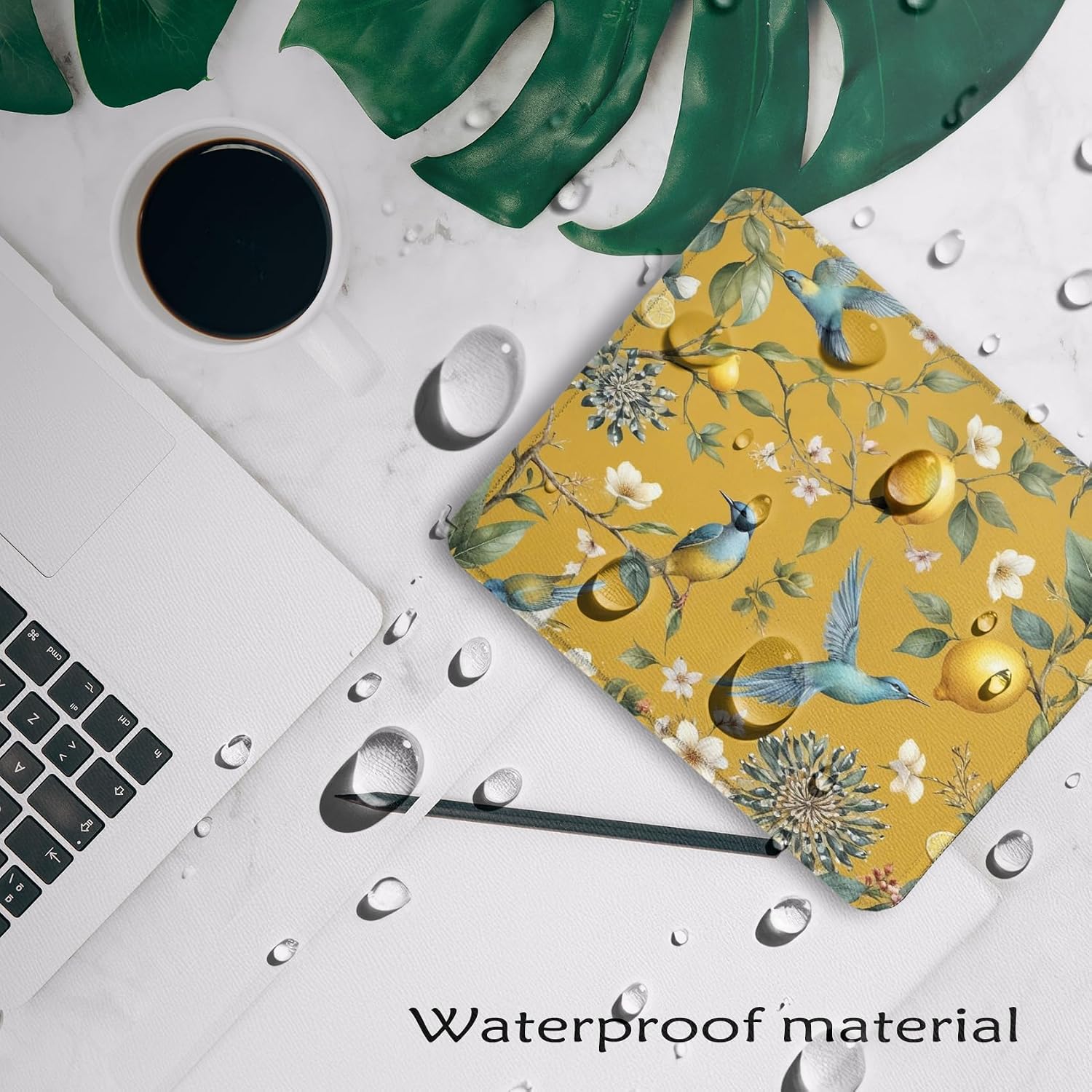 Chinoiserie Blue Bird Lemon Blossom Mouse Pad, Mediterranean Summer Citrus Lemon Fruit Mousepad for Computers Laptop Home Office Dorm Desk Accessories, 7.9x9.5 Inch image 4