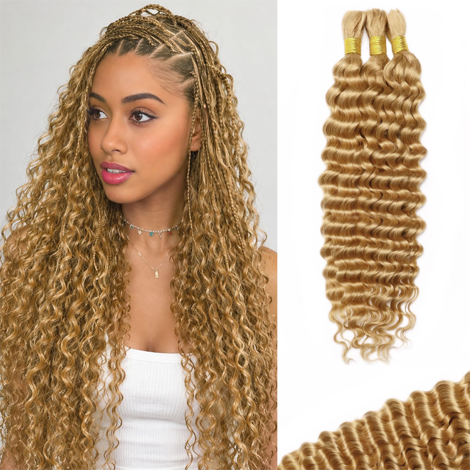 100% Virgin Human Hair Braiding Hair for Boho Braids, Bulk No-Weft