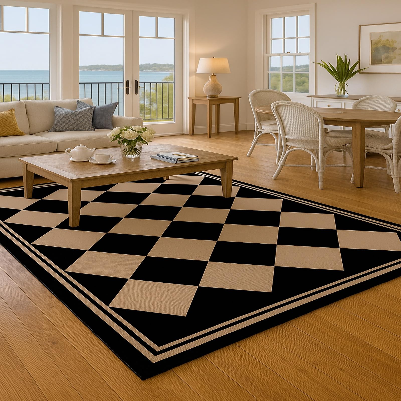 Tapis salon rétro beige 80x160 cm à poils ras d'une douceur premium
