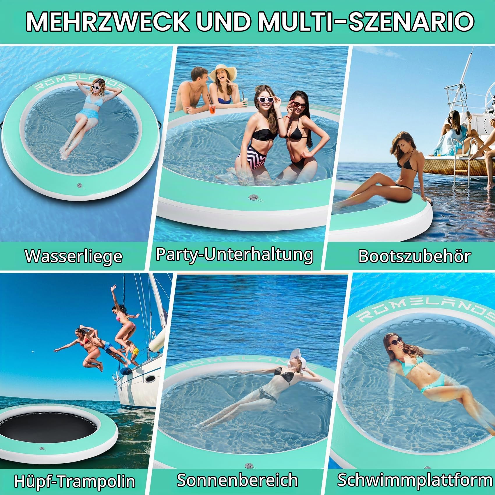 Aufblasbare Wasserhängematte, 245cm Runder Schwimmring als Schwimmende Plattform für Sommerpartys, Schwimmplattform für Seen, Pools und das Meer