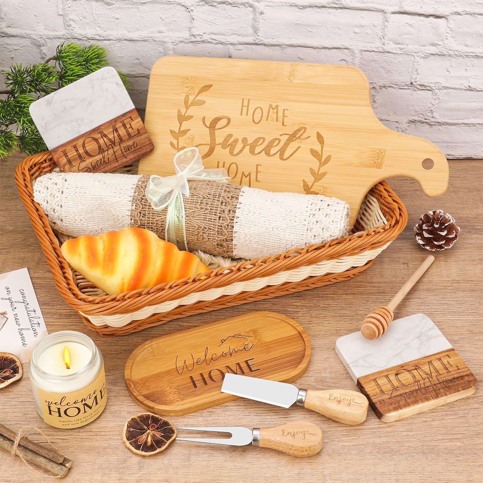 Cadeau de pendaison de crémaillère, pendaison de crémaillère, idée cadeau pour une nouvelle maison, panier de service tissé, chemin de table
