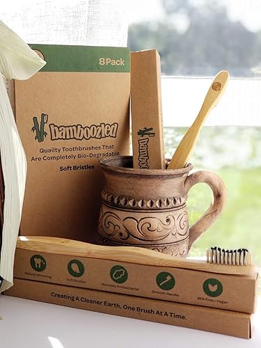 Miniatura 5 de Bamboozled  Cepillo de dientes de bambú  Cerdas suaves sin BPA con infusión de carbón  Orgánico y vegano  Biodegradable y ecológico  Juego de 8  La
