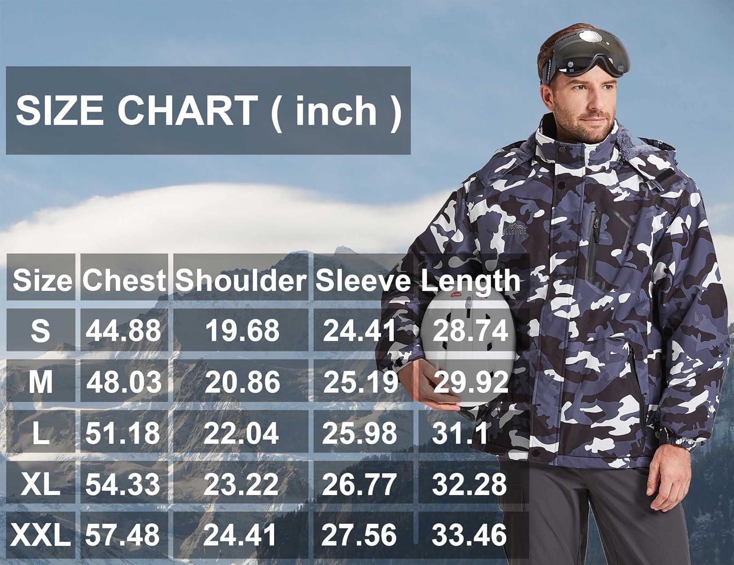 ELLSWOS Men's Waterproof Ski Jacket Winter Snow Coat Warm Hooded Raincoat Windproof Windbreakers - Image 6