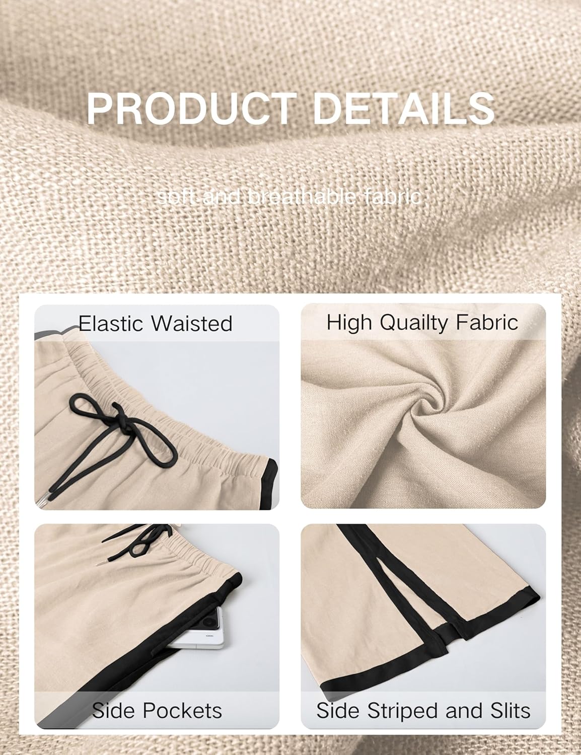 Xiaoxuemeng Linen Pnats Women Wide Leg Striped Capri Pants Casual Baggy Linen Trousers with Pockets - Image 5