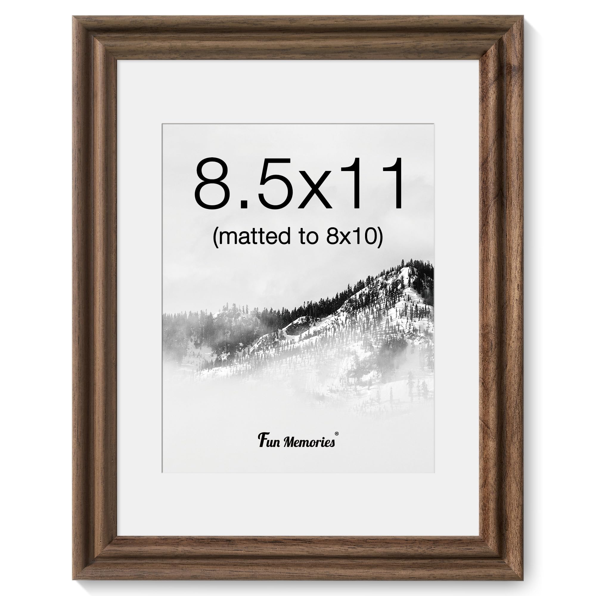 8.5 x 11 Picture Frame, USA-Sourced Walnut Wood Picture Frame, 8.5x11 Certificate Frame with High Tempered Glass, 8.5 by 11 Wooden Frame Matted to 6x8 Photo for Wall & Tabletop Display, 1 Pack — image 1