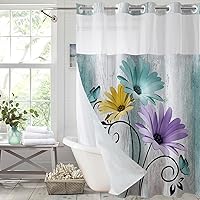 Vista 20 de Muuyi Cortina de Ducha Floral de Acuarela Azul, Cortina de Ducha Sin Gancho, Cortinas de Ducha de Poliéster con Broche en Tela, Ventana Superior