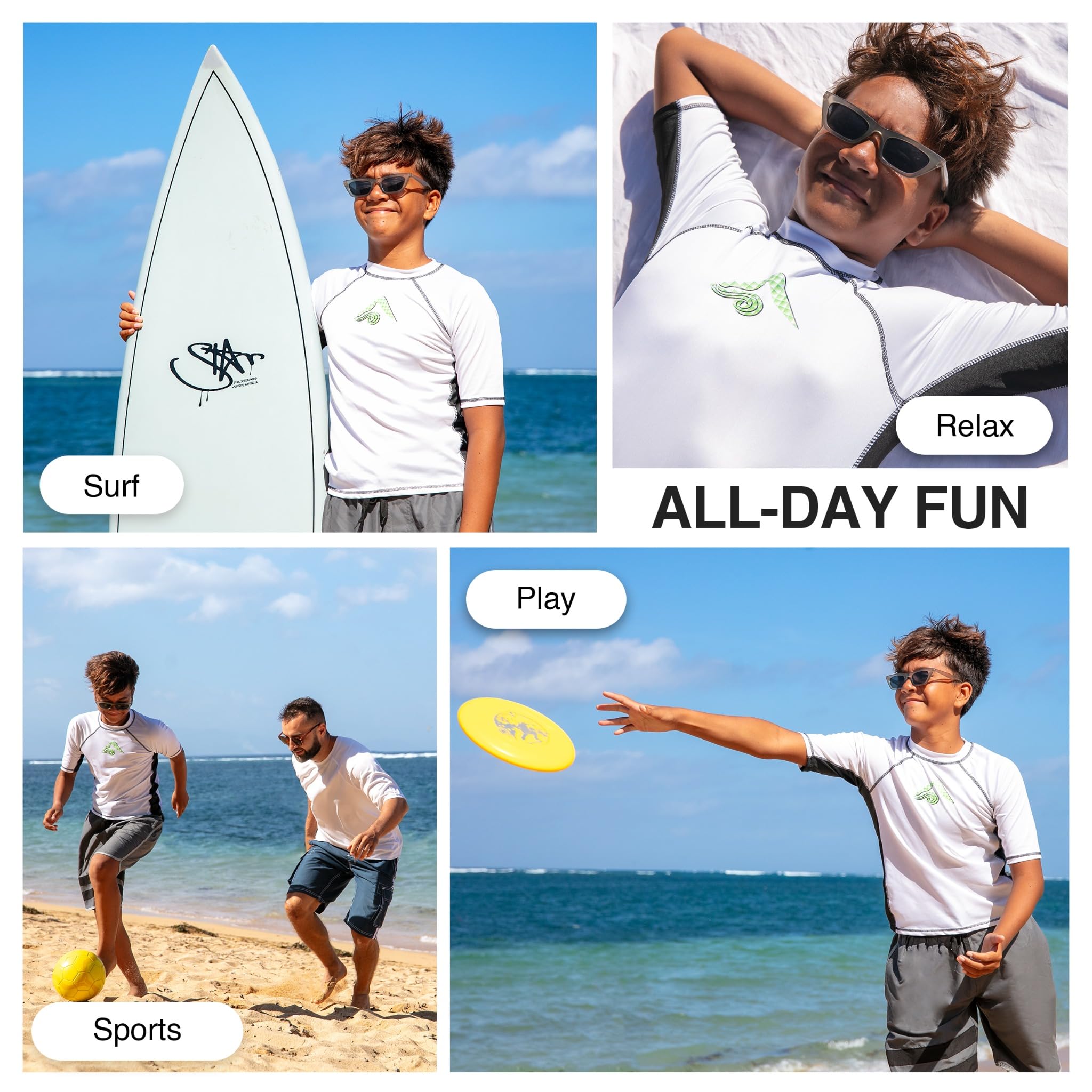 Kanu Surf Jungen Haywire UPF 50+ Sun Protective Rashguard Swim Shirt Rash Guard Hemd, Flex White, Groß