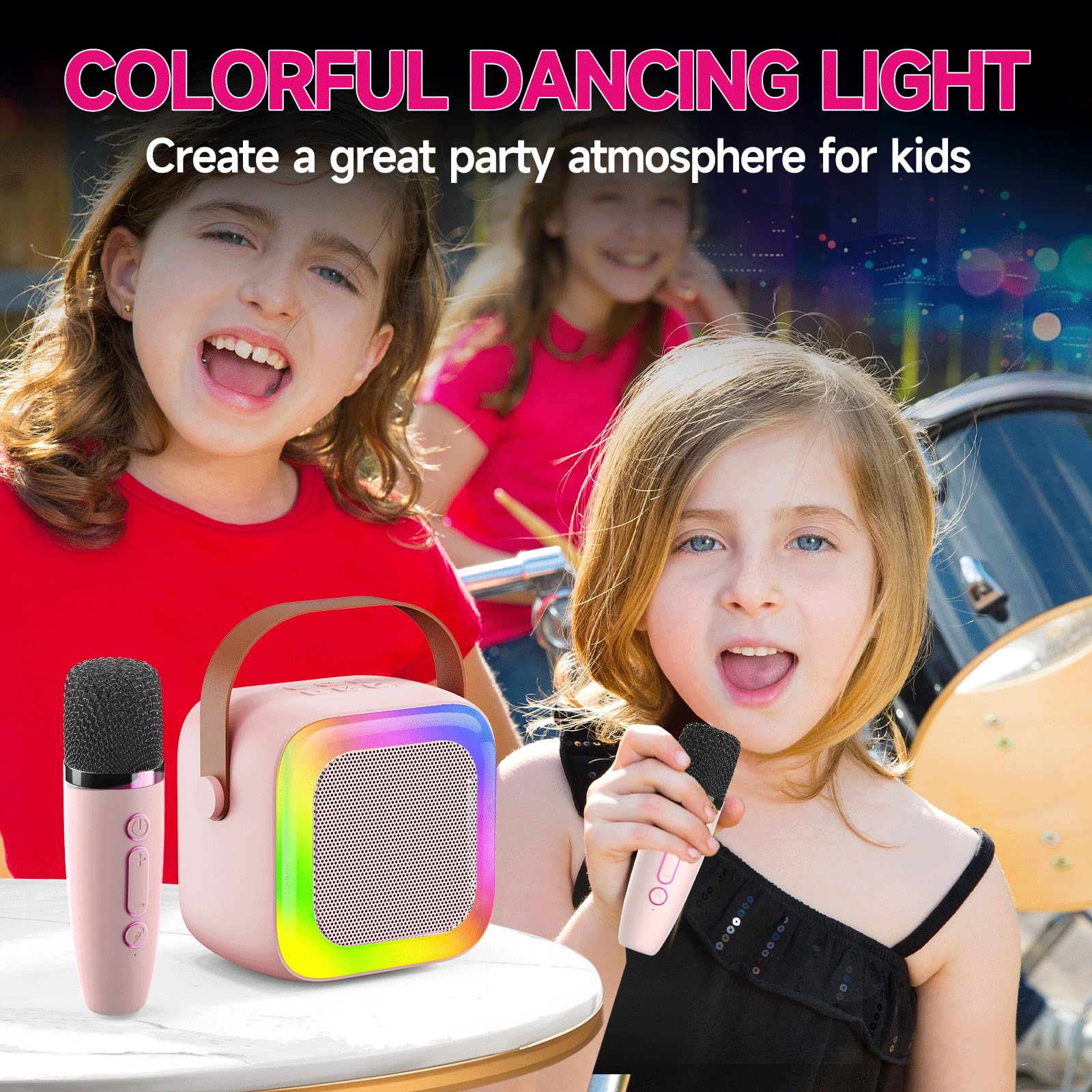 Altavoz inalámbrico para máquina de karaoke, mini karaoke para niños de 3 a 5 años, niñas y niños con micrófono integrado para cantar, máquina de karaoke para niños, micrófono pequeño y 6