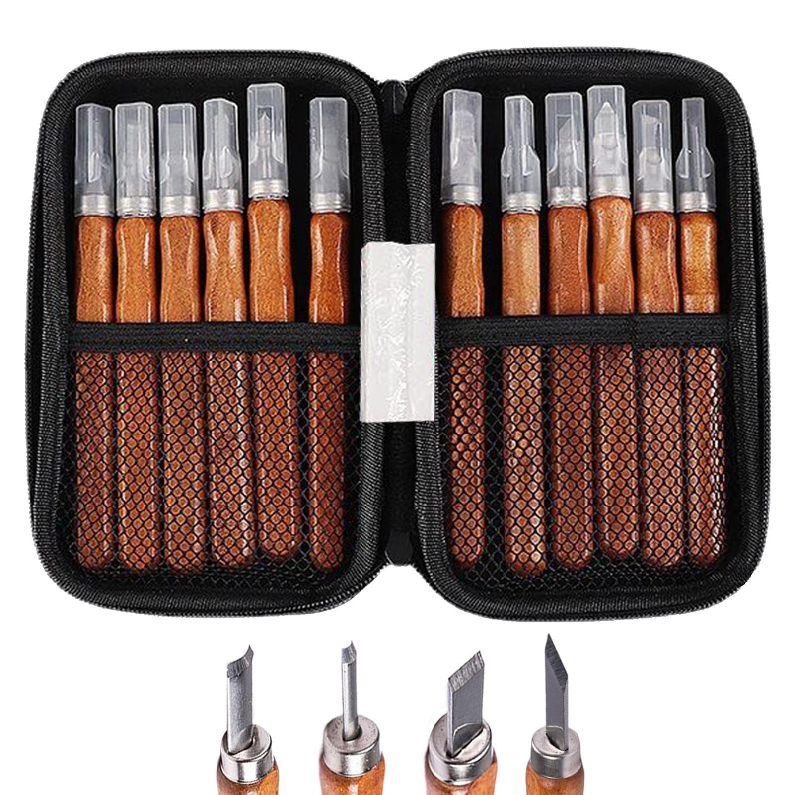 Kit de tallado de madera: kit de herramientas de tallado de madera para principiantes, cinceles pequeños con piedra de afilar | 12 piezas de herramientas para carpintería | Carpintero Grabador