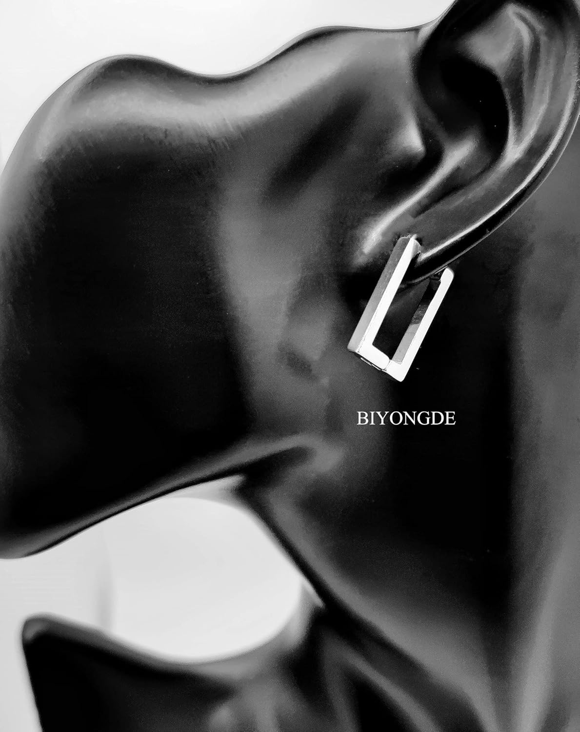 Mens Womens Open Rectangle Huggie Hinged Hoop Earrings, Stainless Steel Hoop Earrings, Minimalist, Cool Unique - Image 3