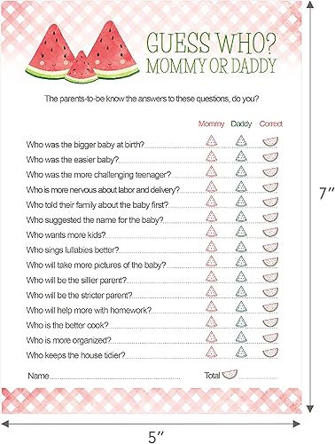 Miniatura 4 de Juego de baby shower de sandía para adivinar quién mamá o papá (24 unidades)