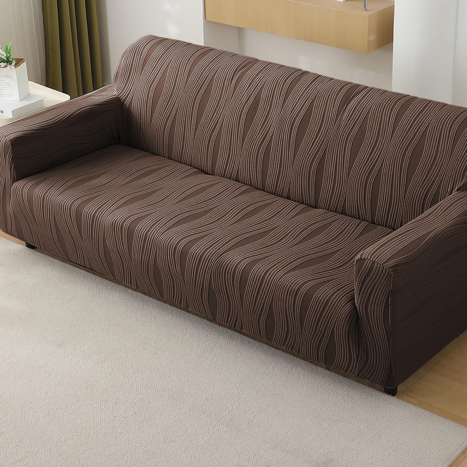 HOKIPO Nestiva Sofa Cover 4 Seater Fully Covered, Chocolate Brown