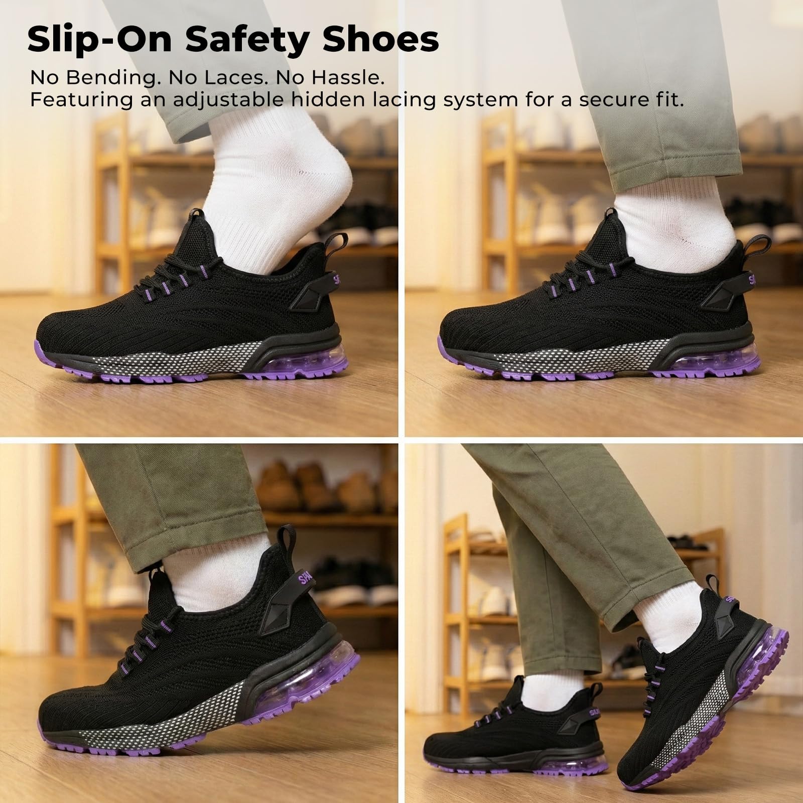 SPIEZ Zapatillas de Seguridad Mujer, Zapatos de Seguridad con Puntera Composite y Amortiguación de Aire, Diseño Ligero para Trabajo, Negro Rosa/Morado, EU 35–41