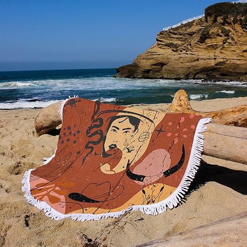 Miniatura 4 de Toalla de playa redonda de mediados de siglo, líneas vintage, diseño de animales del desierto, manta de playa de microfibra, toallas suaves,